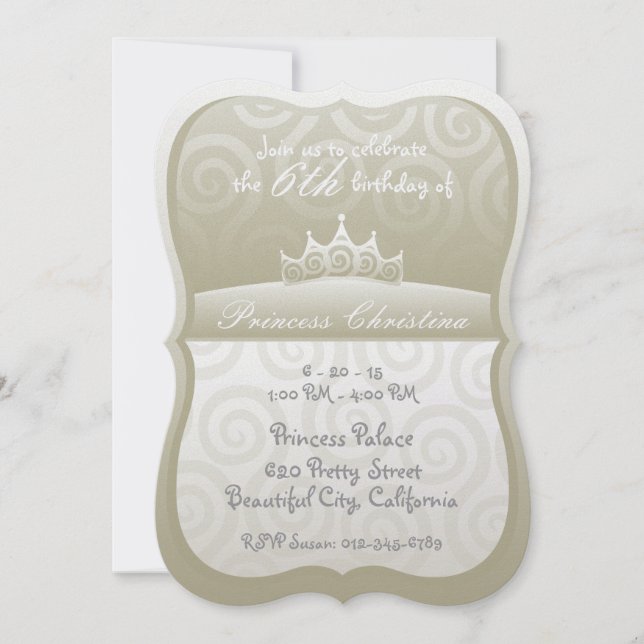 Silver Princess Crown Spirals Birthday Invitation (Front)