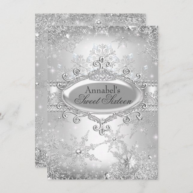 Silver Princess Winter Wonderland Sweet 16 Invite (Front/Back)