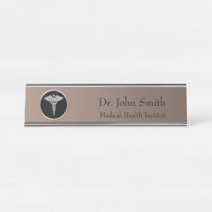 Silver Profession Medical Caduceus Desk Name Plate
