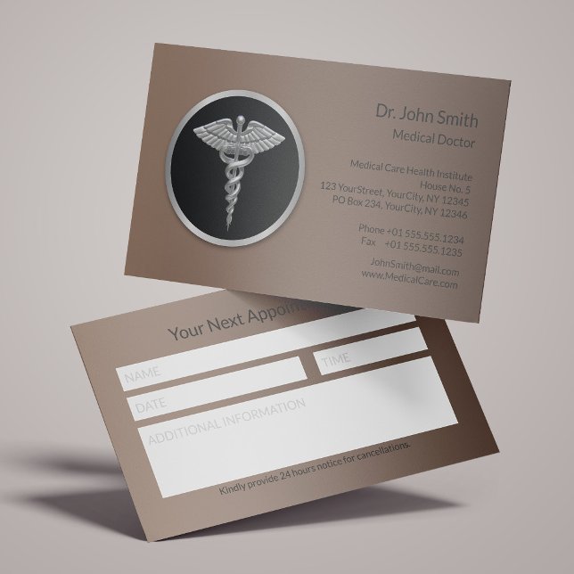 Silver Professional Caduceus Medical Reminder Appointment Card (Creator Uploaded)