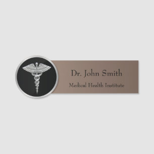 Silver Professional Medical Caduceus Name Tag