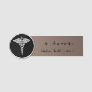 Silver Professional Medical Caduceus Name Tag