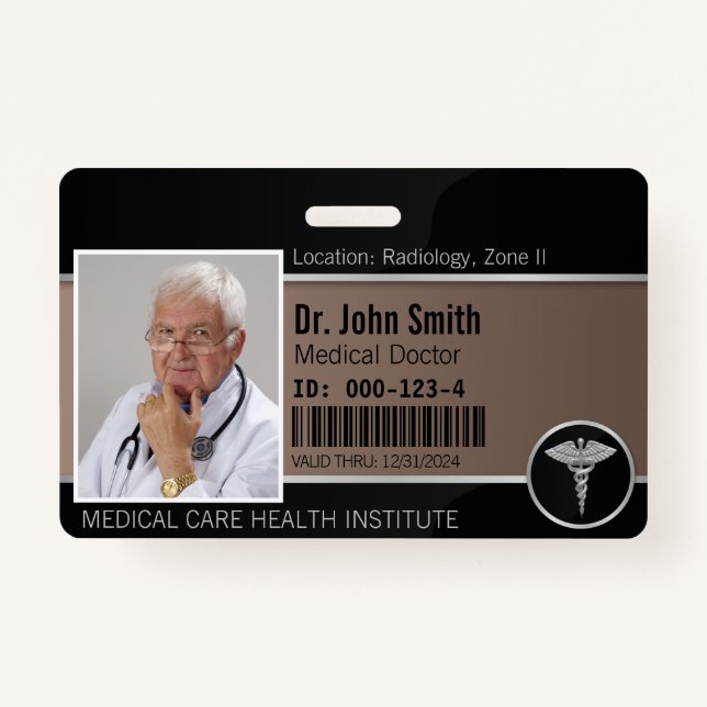 Silver Professional Medical Caduceus Photo ID ID Badge (Front)