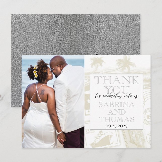 Silver Puerto Rico Wedding Photo Thank You Card (Front/Back)