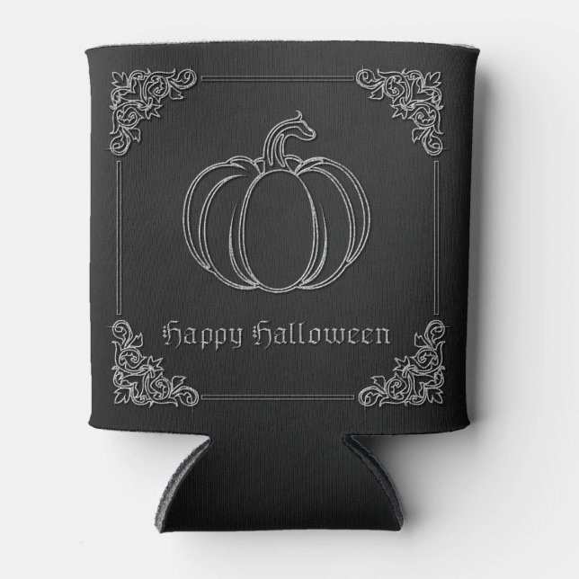Silver Pumpkin Halloween Can Cooler (Front)