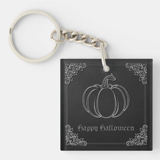 Silver Pumpkin Halloween Key Ring (Front)