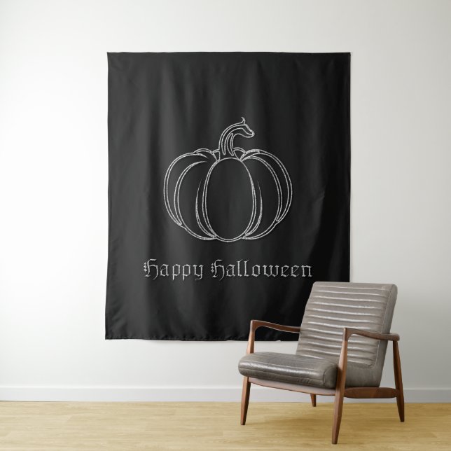 Silver Pumpkin Halloween Photo Backdrop Tapestry (In Situ)