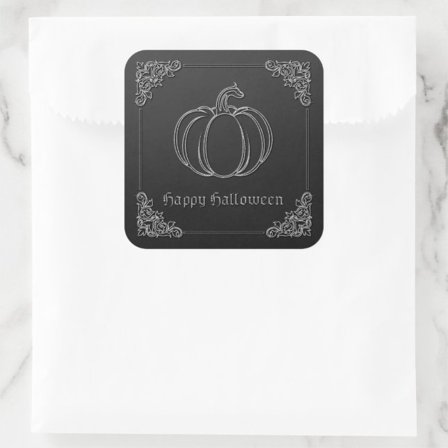 Silver Pumpkin Halloween Square Sticker (Bag)