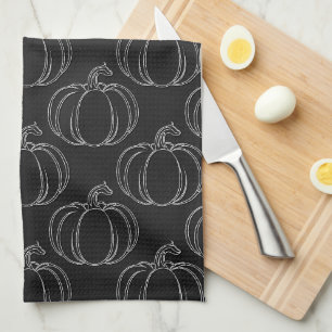 Silver Pumpkin Halloween Tea Towel