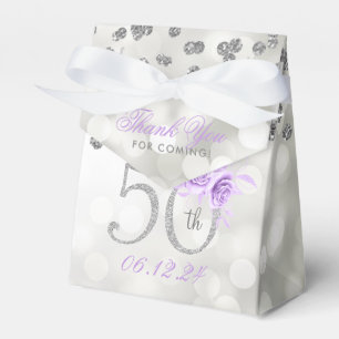 Silver Purple 50th Birthday Thank You Floral Favour Box