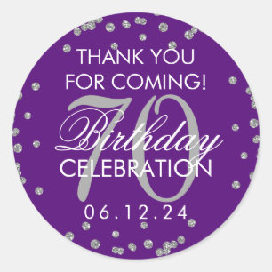 Silver Purple 70th Birthday Thank You Confetti Classic Round Sticker