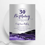 Silver Purple Agate 30th Birthday Invitation<br><div class="desc">Purple and silver agate 30th birthday party invitation. Elegant modern design featuring watercolor agate marble geode background,  faux glitter silver and typography script font. Trendy invite card perfect for a stylish women's bday celebration. Printed Zazzle invitations or instant download digital printable template.</div>