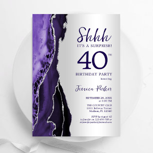Silver Purple Agate Surprise 40th Birthday Invitation