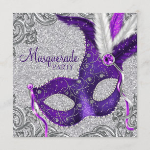 Silver Purple and Pink Masquerade Party Invitation