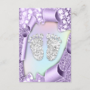 Silver Purple  Baby Shower Feet Boy Girl 3d Hologr Invitation
