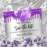 Silver purple balloons glitter birthday party save the date<br><div class="desc">A girly and trendy Save the Date for a 18th (or any age) birthday party. A faux silver looking background decorated with purple faux glitter and balloons.  Personalise and add a date and name/age. The text: Save the Date is written with a large trendy hand lettered style script.</div>