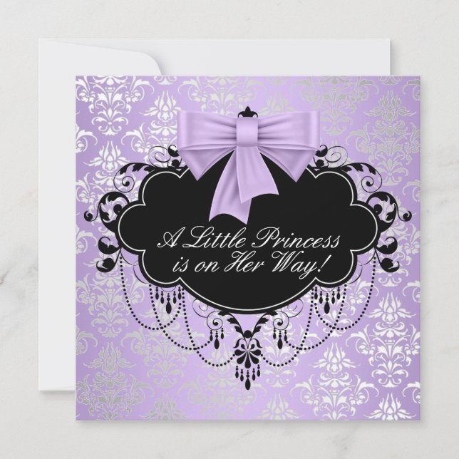 Silver Purple Black Princess Baby Girl Shower Invitation (Front)