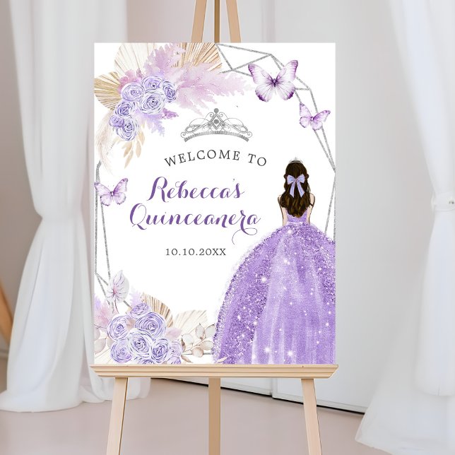 Silver Purple Boho Butterfly Quinceañera Welcome Poster (Creator Uploaded)