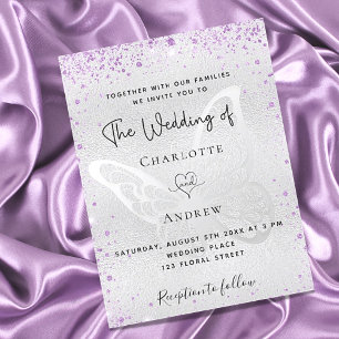 Silver purple butterfly elegant wedding invitation postcard