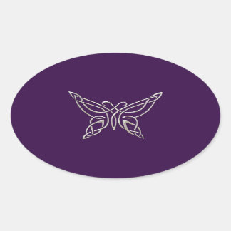 Silver Purple Celtic Butterfly Curling Knots Oval Sticker