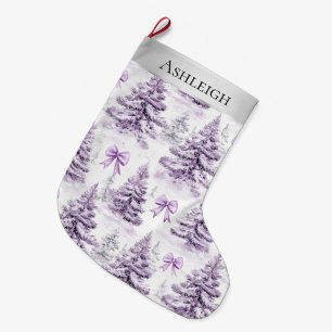 Silver Purple Christmas Trees Bows Large Christmas Stocking