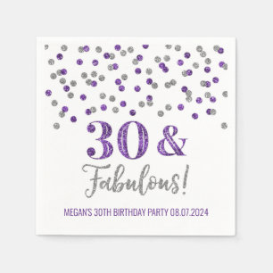 Silver Purple Confetti 30 & Fabulous  Napkin