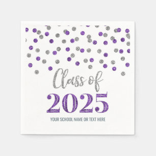 Silver Purple Confetti Class of 2025 Napkins