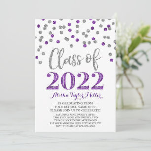 Silver Purple Confetti Graduation Party 2022 Invitation