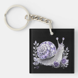 Silver Purple Crystal Snail Key Ring