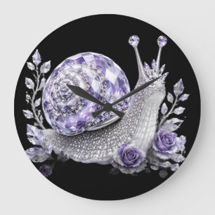 Silver Purple Crystal Snail Large Clock