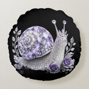 Silver Purple Crystal Snail Round Cushion