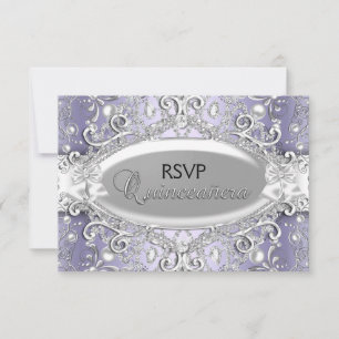 Silver & Purple Damask Pearl Quinceanera RSVP
