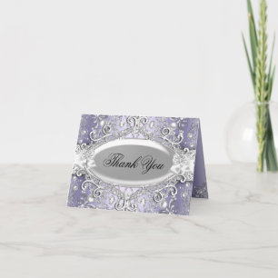 Silver & Purple Damask Pearl Thank You Card
