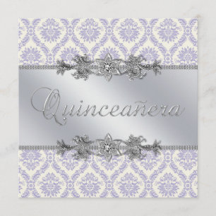 Silver Purple Damask Quinceanera Invitation