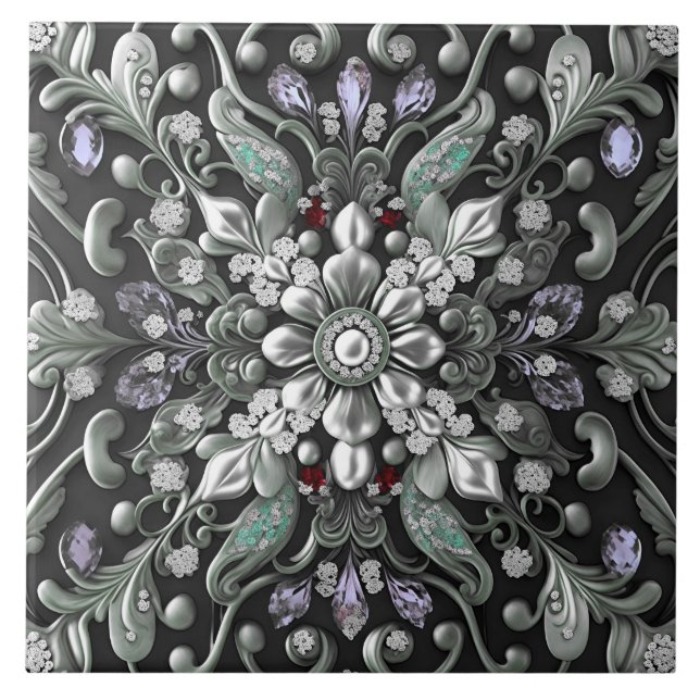 Silver Purple Decorative Ceramic Tile (Front)