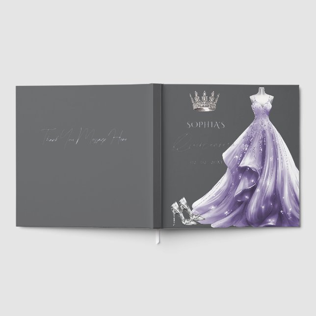 Silver Purple Dress Princess Quinceañera  Guest Book (Full)