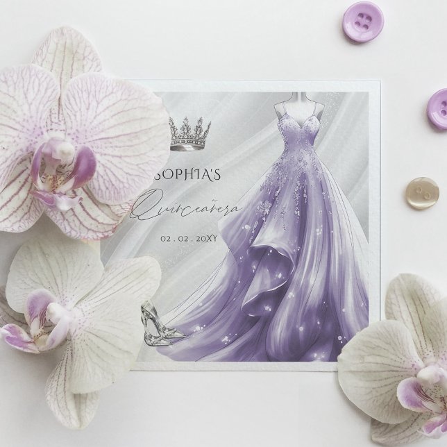 Silver Purple Dress Princess Quinceañera  Napkin (Silver Purple Dress Princess Quinceañera Napkins)