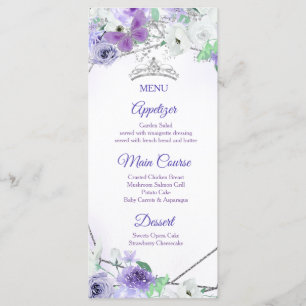 Silver & Purple Dresses Quinceañera Menu Card