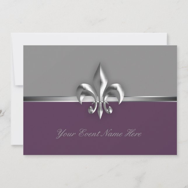 Silver Purple Fleur de Lis Event Invitation (Front)