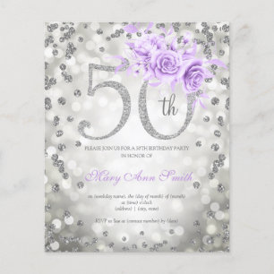 Silver Purple Floral 50th Birthday Lights Invite  Flyer