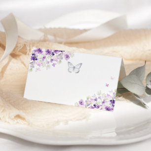 Silver purple floral butterfly plac card
