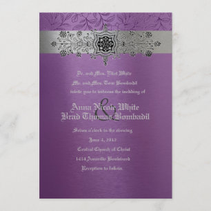 Silver & Purple Floral Metallic Wedding Invitation