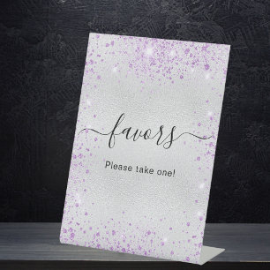 Silver purple glitter favours sign