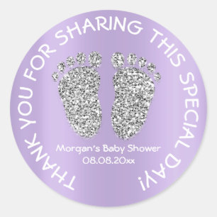 Silver Purple Glitter Feet Baby Shower Favor Thank Classic Round Sticker