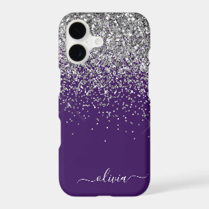 Silver Purple Glitter Girly Monogram Name
