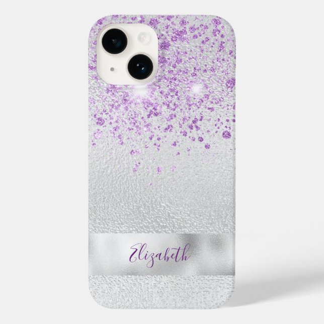 Silver purple glitter name elegant Case-Mate iPhone case (Back)