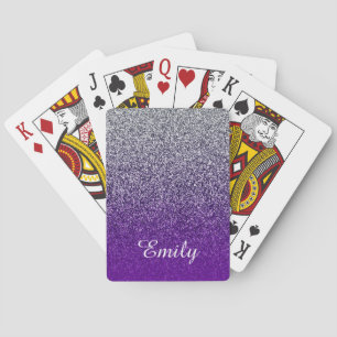 Silver Purple Glitter Ombre Personalised Playing Cards