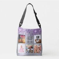 Silver purple glitter photo collage name