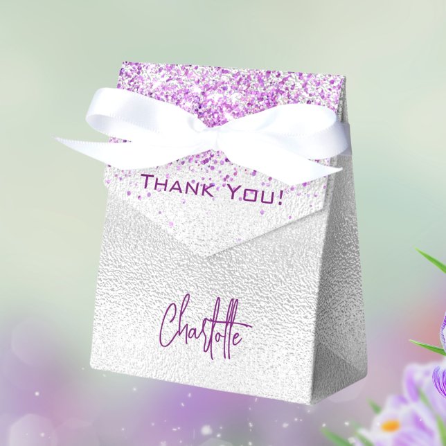 Silver purple glitter sparkles name thank you favour box (Creator Uploaded)