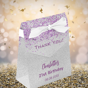Silver purple glitter sparkles name thank you favour box